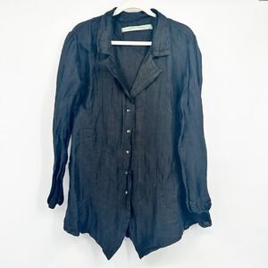 Cynthia Ashby Womens Black Silk Viscose Blend Lagenlook Button Up Tunic Top M